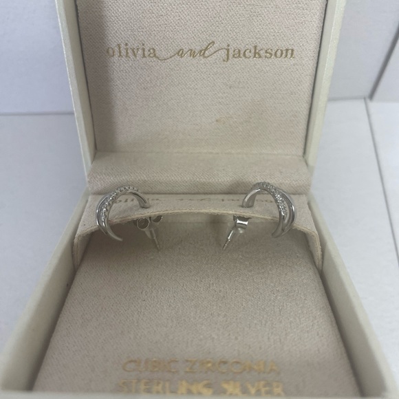 Olivia And Jackson Sterling Silver Cubic Zirconia Huggie Earrings - Picture 2 of 3